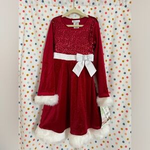 NWT Bonnie Jean Sparkle Velvet Santa Dress, size 10 girls